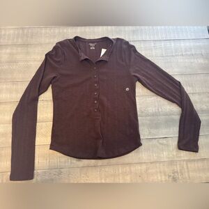 American Eagle Ribbed Henley Top, Brown